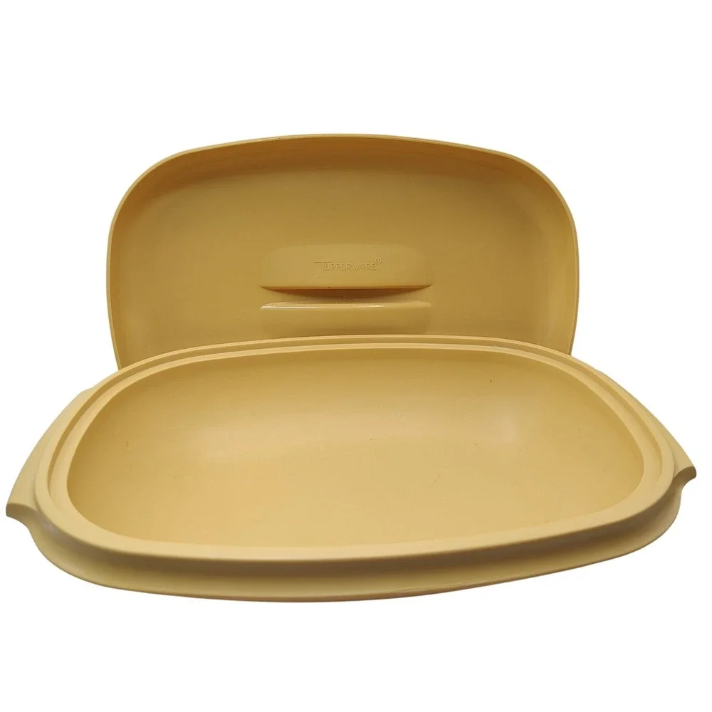 Vintage Tupperware Steamer Microwave Harvest Gold Oval‎ Two Piece NO STEAMER SEE